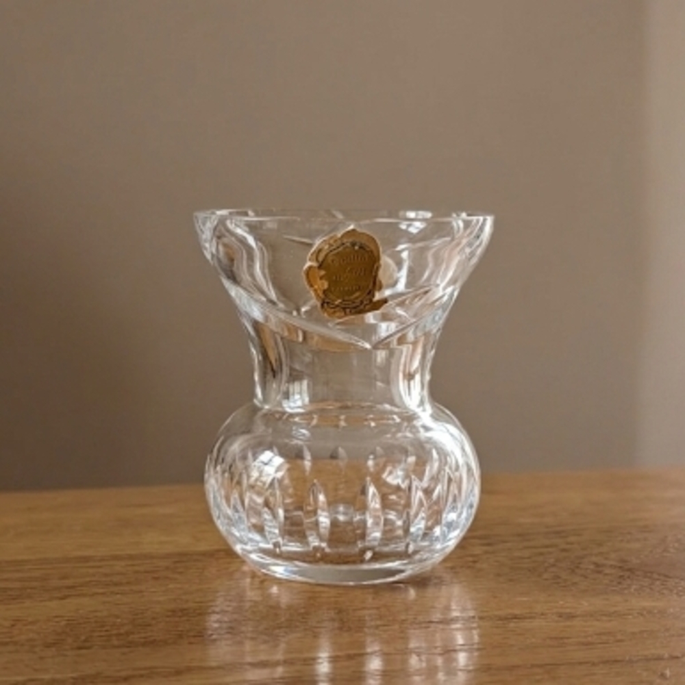 Vintage Hand-Cut & Mouth-Blown Lead Crystal Bud Vase with Original Sticker